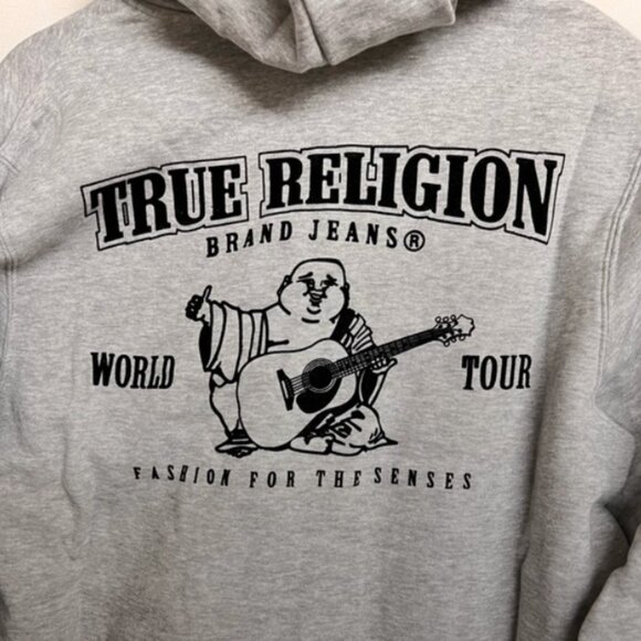 New Men's True Religion Classic Logo Zip Hoodie/Sweatshirt in Heather Grey - Picture 5 of 7